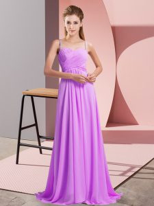 Hot Selling Lilac Sleeveless Chiffon Sweep Train Backless Prom Dresses for Prom and Party