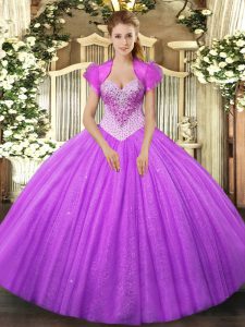 Ball Gowns Sweet 16 Quinceanera Dress Lilac Sweetheart Tulle Sleeveless Floor Length Lace Up