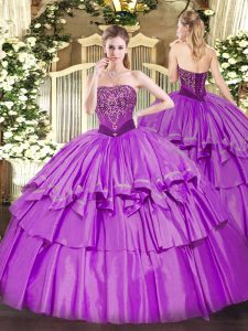 Customized Ball Gowns Quinceanera Gowns Lilac Strapless Organza and Taffeta Sleeveless Floor Length Lace Up