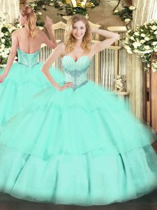 Eye-catching Beading and Ruffled Layers Quinceanera Gowns Apple Green Lace Up Sleeveless Floor Length