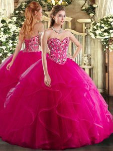 Floor Length Ball Gowns Sleeveless Fuchsia Quinceanera Gowns Lace Up