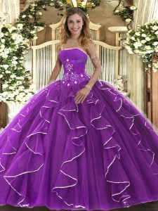On Sale Purple Sleeveless Beading and Ruffles Floor Length Quinceanera Dress