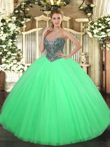 Classical Ball Gowns Sweet 16 Quinceanera Dress Green Sweetheart Tulle Sleeveless Floor Length Lace Up
