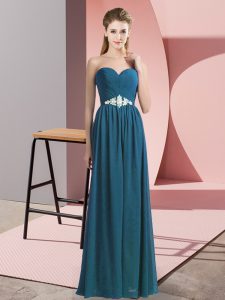 Clearance Sleeveless Floor Length Beading Lace Up Prom Party Dress with Teal