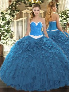 Eye-catching Floor Length Blue Sweet 16 Quinceanera Dress Sweetheart Sleeveless Lace Up