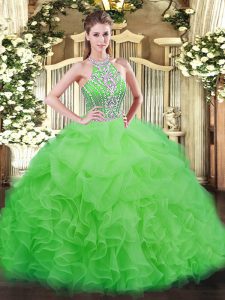 Free and Easy Floor Length Quinceanera Gown Tulle Sleeveless Beading and Ruffles