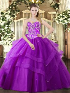 Sleeveless Beading and Ruffled Layers Lace Up Quinceanera Dress