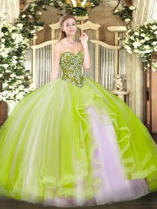 High End Floor Length Yellow Green Quinceanera Dress Sweetheart Sleeveless Lace Up