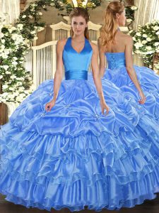 Customized Ruffled Layers and Pick Ups Quinceanera Gowns Baby Blue Lace Up Sleeveless Floor Length