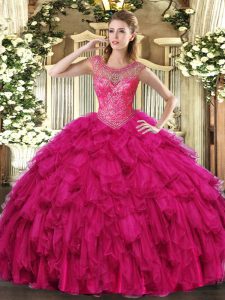 Extravagant Sleeveless Beading and Ruffles Lace Up Ball Gown Prom Dress
