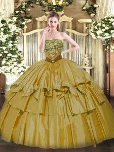 Glorious Strapless Sleeveless Organza and Taffeta Sweet 16 Quinceanera Dress Beading and Ruffled Layers Lace Up