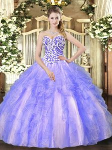 Exceptional Lavender Sweetheart Neckline Beading and Ruffles 15 Quinceanera Dress Sleeveless Lace Up