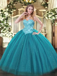 Floor Length Ball Gowns Sleeveless Teal Sweet 16 Dress Lace Up