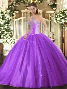 Simple Lavender Vestidos de Quinceanera Military Ball and Sweet 16 and Quinceanera with Beading Sweetheart Sleeveless La