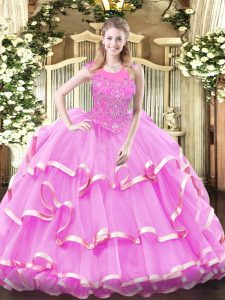 Exceptional Lilac Sleeveless Organza Zipper Vestidos de Quinceanera for Military Ball and Sweet 16 and Quinceanera
