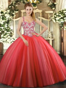 Most Popular Tulle Sleeveless Floor Length Quinceanera Dresses and Beading and Appliques