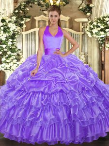Fashion Sleeveless Floor Length Ruffled Layers and Pick Ups Lace Up Sweet 16 Dresses with Lavender