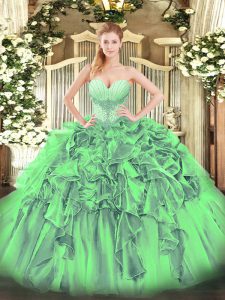 Fine Ball Gowns Sweet 16 Quinceanera Dress Sweetheart Organza Sleeveless Floor Length Lace Up