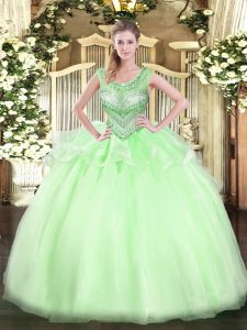Custom Design Organza Scoop Sleeveless Lace Up Beading 15th Birthday Dress in Apple Green
