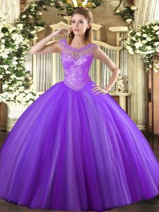 Lavender Quinceanera Dress Sweet 16 and Quinceanera with Beading Scoop Sleeveless Lace Up