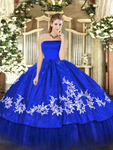 Smart Floor Length Royal Blue Ball Gown Prom Dress Organza and Taffeta Sleeveless Embroidery
