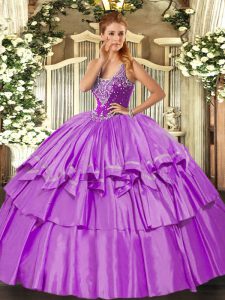 Graceful Lilac Sleeveless Organza and Taffeta Lace Up Vestidos de Quinceanera for Military Ball and Sweet 16 and Quincea