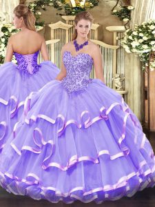 On Sale Sleeveless Lace Up Floor Length Appliques and Ruffled Layers Quinceanera Dress