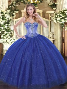 Fine Royal Blue Lace Up Quinceanera Dresses Beading Sleeveless