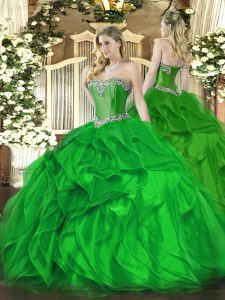 Unique Ball Gowns Sweet 16 Dress Green Sweetheart Organza Sleeveless Floor Length Lace Up