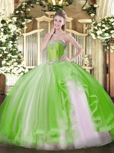 Great Floor Length Yellow Green Quinceanera Gown Sweetheart Sleeveless Lace Up