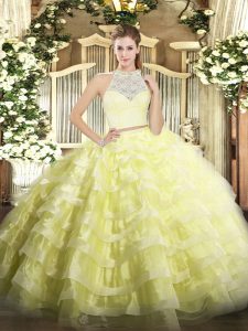 Comfortable Yellow Sleeveless Tulle Zipper Ball Gown Prom Dress for Military Ball and Sweet 16 and Quinceanera