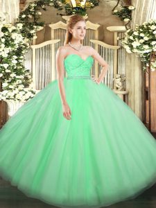 On Sale Apple Green Sleeveless Floor Length Beading and Lace Zipper Sweet 16 Dresses