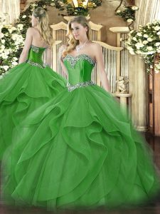 Noble Ball Gowns Quinceanera Dress Green Sweetheart Tulle Sleeveless Floor Length Lace Up