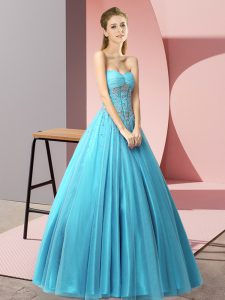 Baby Blue Sweetheart Lace Up Beading Prom Evening Gown Sleeveless