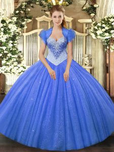 Colorful Tulle Sweetheart Sleeveless Lace Up Beading Quinceanera Dresses in Blue