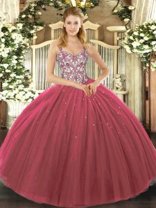 Floor Length Fuchsia 15 Quinceanera Dress Straps Sleeveless Lace Up