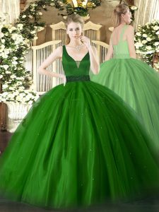 Green Sleeveless Beading Floor Length Sweet 16 Dress