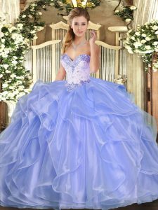Ball Gowns Quinceanera Dress Lavender Sweetheart Organza Sleeveless Floor Length Lace Up