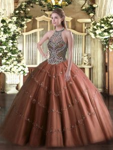 Latest Floor Length Ball Gowns Sleeveless Chocolate Quinceanera Dresses Lace Up