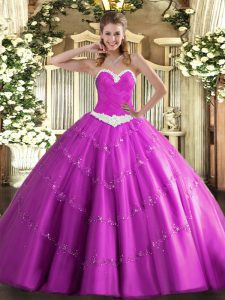 Custom Made Fuchsia Lace Up Sweet 16 Quinceanera Dress Appliques Sleeveless Floor Length