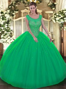 Stunning Green Sleeveless Floor Length Beading Backless Sweet 16 Quinceanera Dress