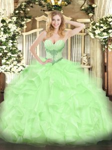 Yellow Green Lace Up Quince Ball Gowns Beading and Ruffles Sleeveless High Low