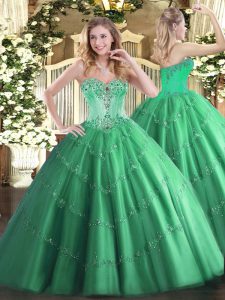 Latest Turquoise Sweetheart Lace Up Beading and Appliques Vestidos de Quinceanera Sleeveless