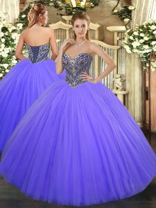 Tulle Sweetheart Sleeveless Lace Up Beading Ball Gown Prom Dress in Lavender