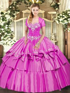Colorful Floor Length Lace Up Sweet 16 Dress Lilac for Military Ball and Sweet 16 and Quinceanera with Beading and Ruffl