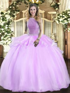 Popular Lilac Sleeveless Organza Lace Up 15th Birthday Dress for Military Ball and Sweet 16 and Quinceanera