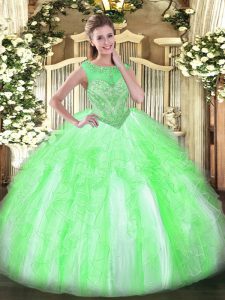 Sleeveless Organza Floor Length Lace Up 15th Birthday Dress in with Beading and Ruffles