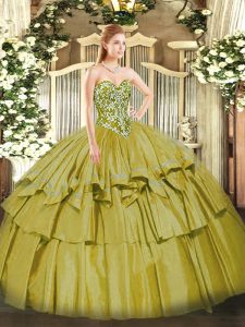 Hot Sale Olive Green Quinceanera Dress Military Ball and Sweet 16 and Quinceanera with Beading and Ruffled Layers Sweeth