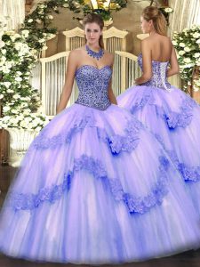Cheap Floor Length Ball Gowns Sleeveless Lavender Sweet 16 Dress Lace Up