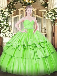 Sweetheart Zipper Beading and Lace and Ruffled Layers Quinceanera Gowns Sleeveless
